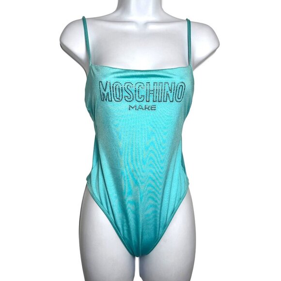 Moschino Mare Turquoise Rhinestone Embellished One-Piece Swimsuit Medium - Picture 1 of 11
